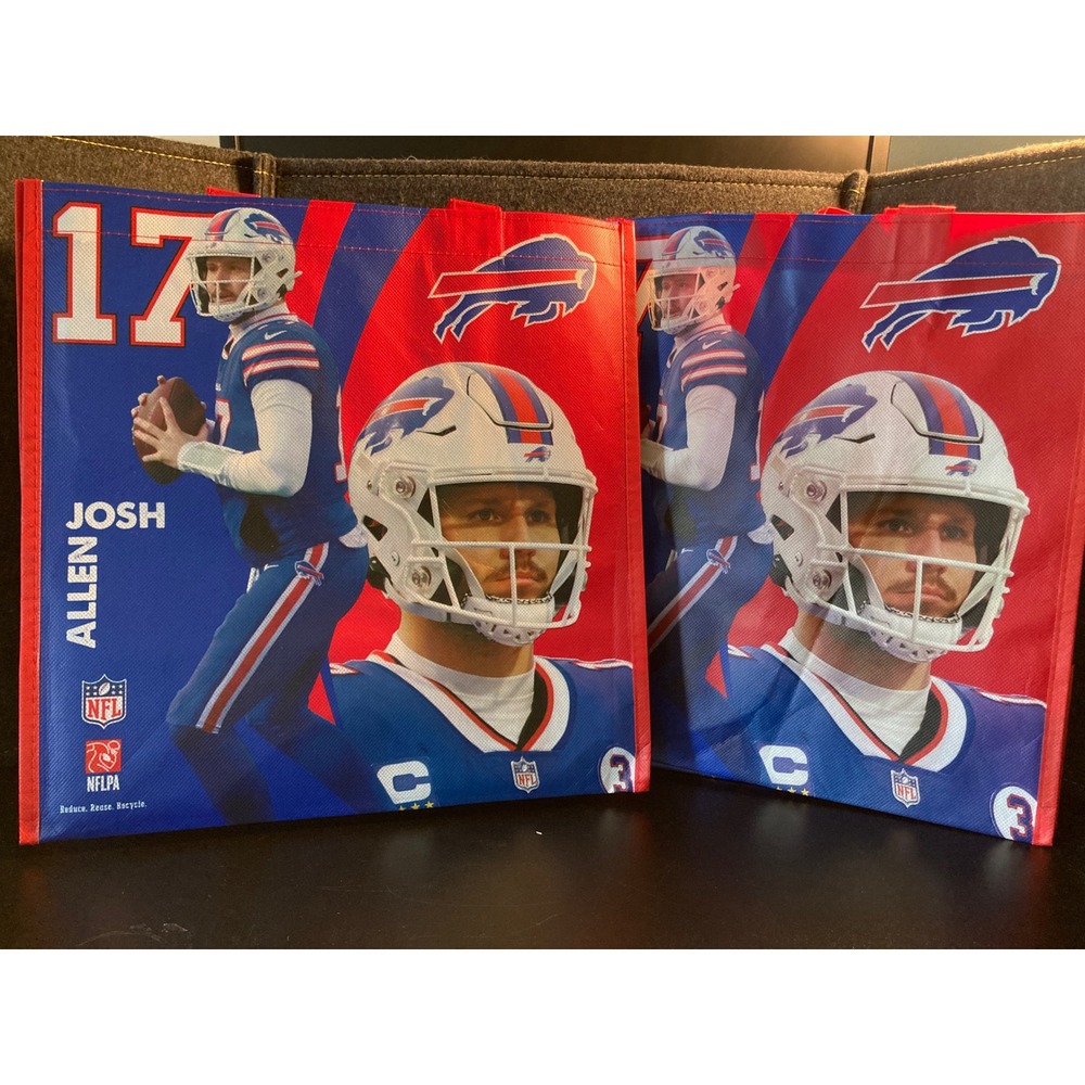 Josh Allen Buffalo Bills NFL Reusable Tote Shopping Bag Set of 2 Blue Red 17 MVP
